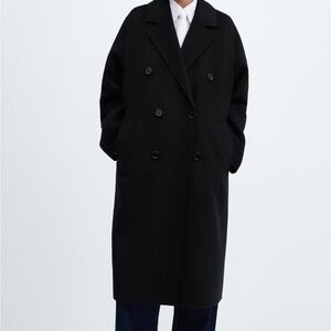 Mango Elegant Dark Navy Wool Blend Coat